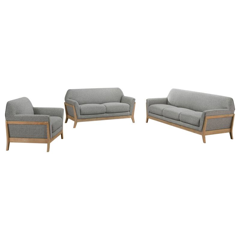 Vaughn Fabric Upholstered Flared Arm Sofa Set Grey - 3-piece
