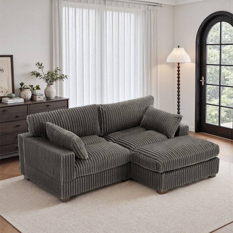 Oversized Plush Modular Sectional Sofa Set L Shaped Couch - 2-piece/Light Grey - Right Facing