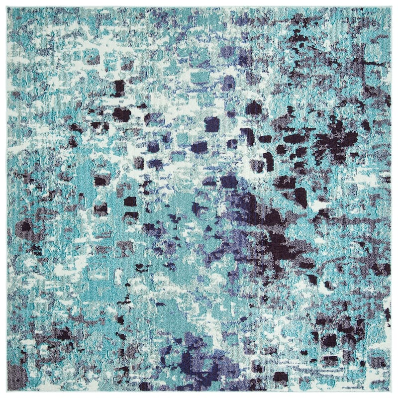 SAFAVIEH Madison Gudlin Modern Abstract Watercolor Rug - 5' x 5' Square - Turquoise/Navy