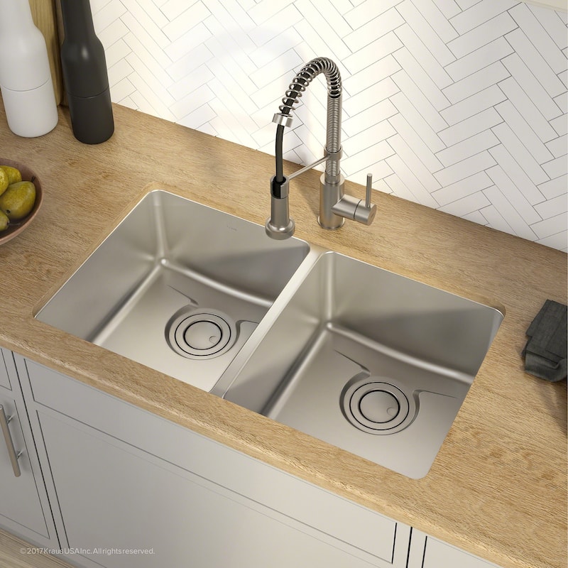 Kraus Dex 33" Double Basin 16 Gauge Stainless Steel Kitchen Sink for
