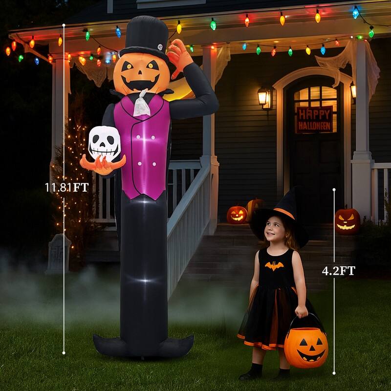 12FT Giant Pumpkin Man Holding Skull Halloween Inflatable Outdoor Decorations