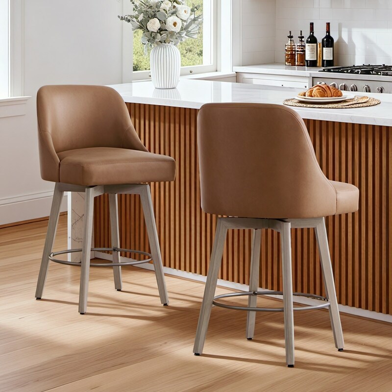 Spruce & Spring Modern Upholstered 360-degree Swivel Bar Stool for Kitchen and Home Bar