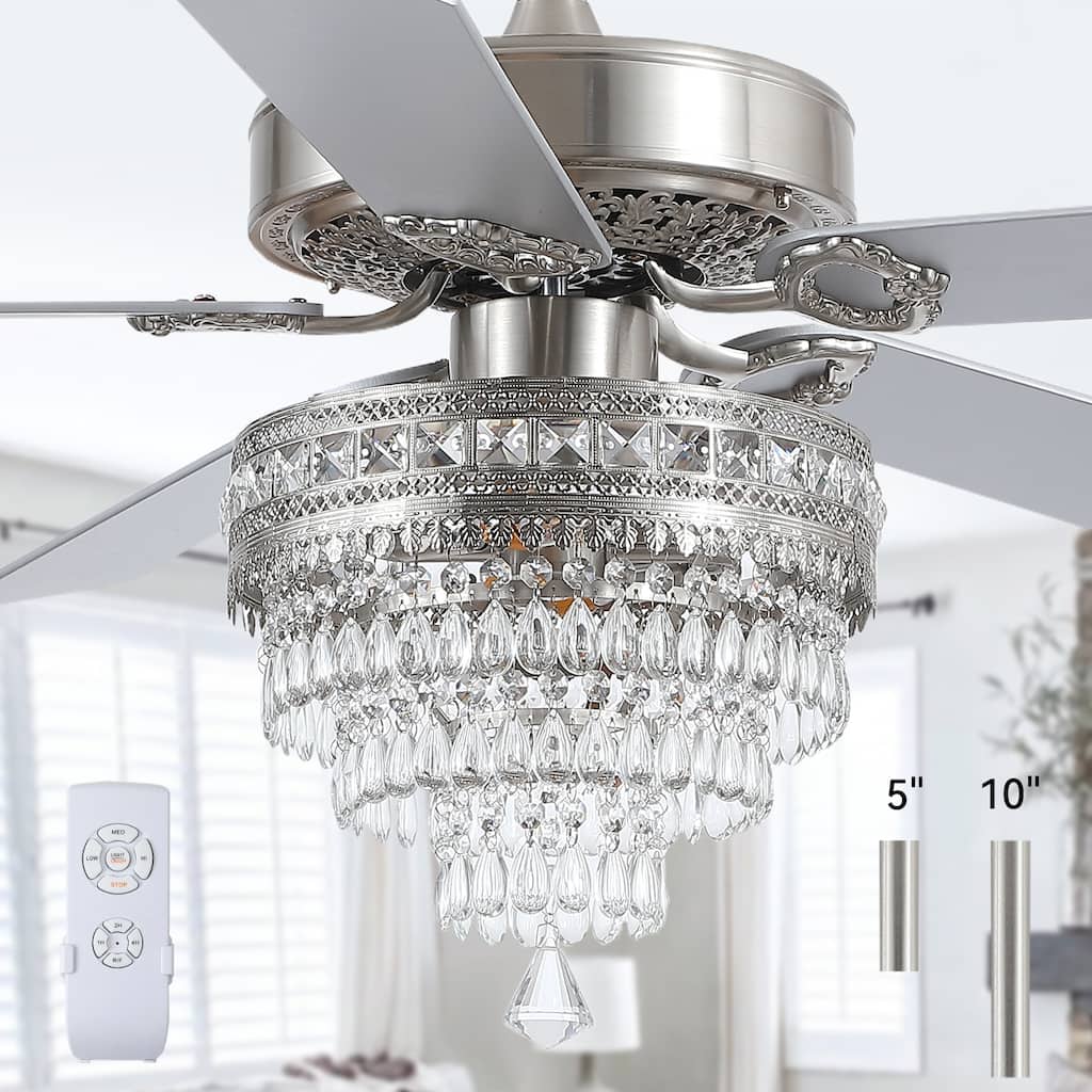 52 Inches Crystal Ceiling Fan Light,Chandelier,APP and Remote Control,5 Dual Side Plywood Blades,Reversible AC Motor - 52 Inches