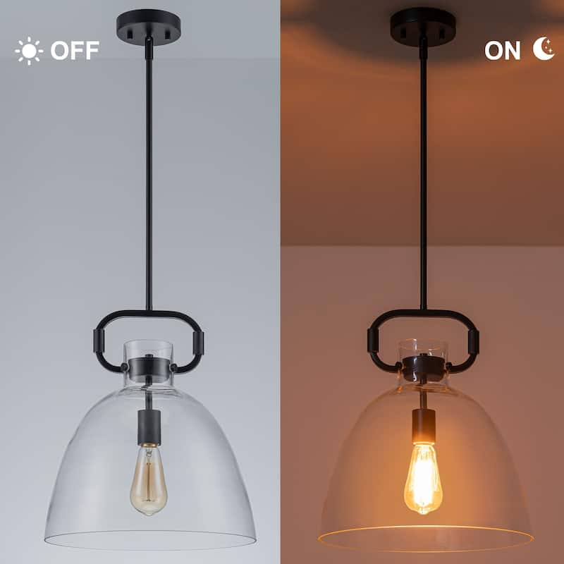 Starskys 1-Light Industrial Pendant Light with Bowl-Shaped Clear Glass Shade