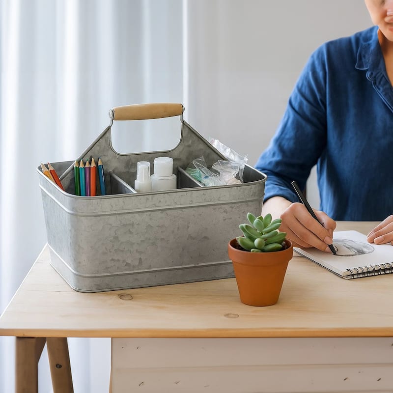 Galvanized Metal Sturdy Carry All Serveware, Gray