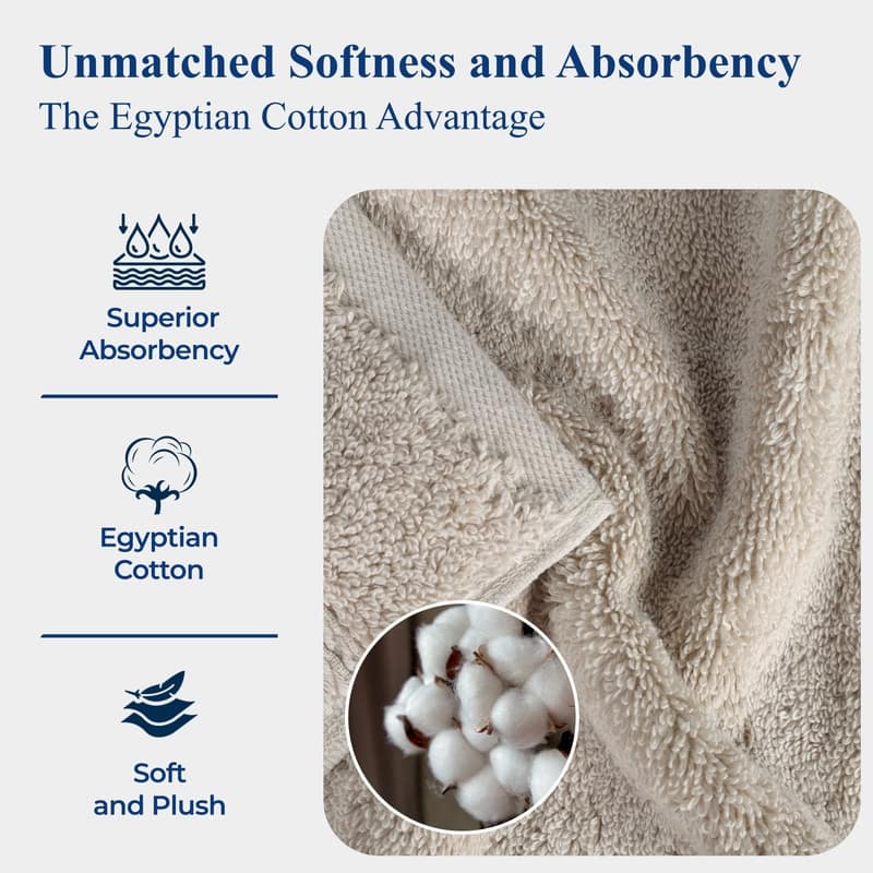 Superior Luxury Egyptian Cotton Bath Towel Set of 4 Ultra Plush, Heavyweight, Absorbent Spa & Hotel Quality Bath Towels Set