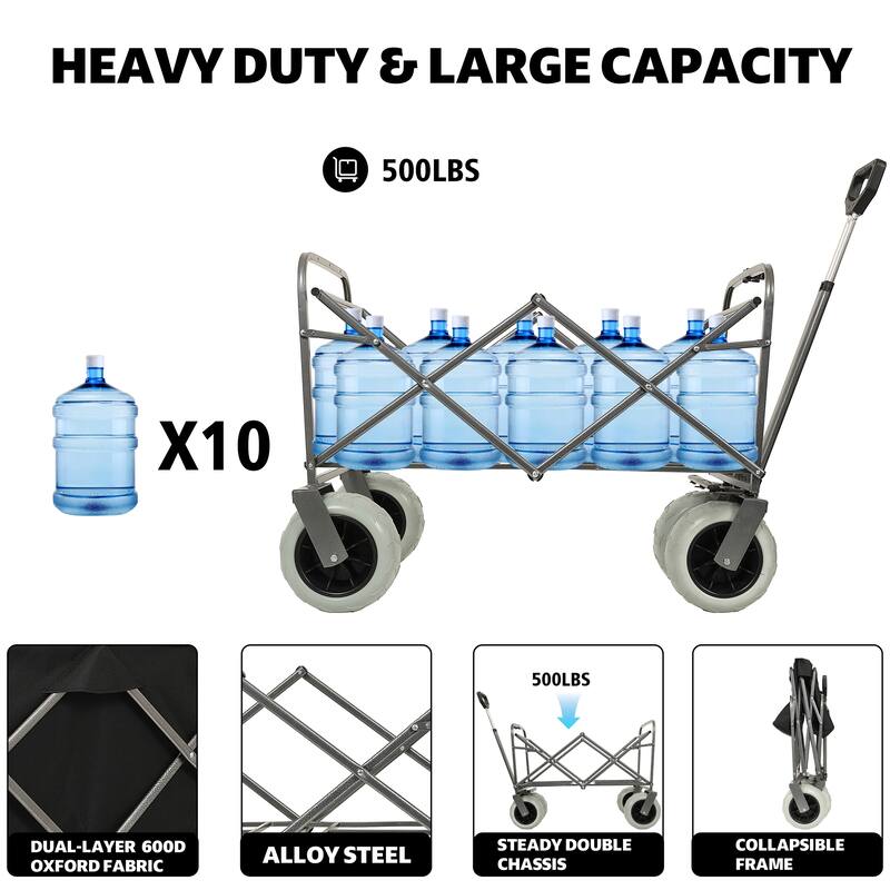 500lb Beach Wagon w/Big Wheels & Collapsible Design, All-Terrain Steel