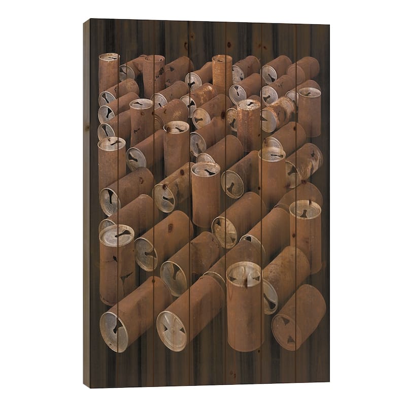 Beer Cans Print On Wood by Barry Rosenthal - Multi-Color - 40x26x1.5