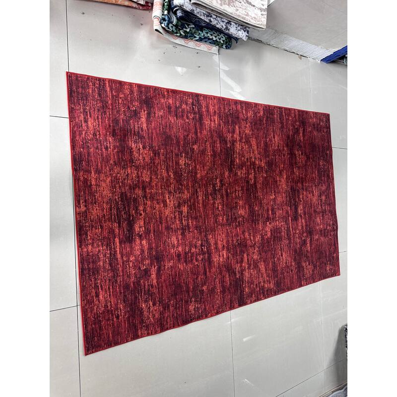 Rugs for Living Room Modern Abstract Area Rug Non-Slip Low Pile Accent Rug Soft Foldable Solid Rug - 10'x13' - Red