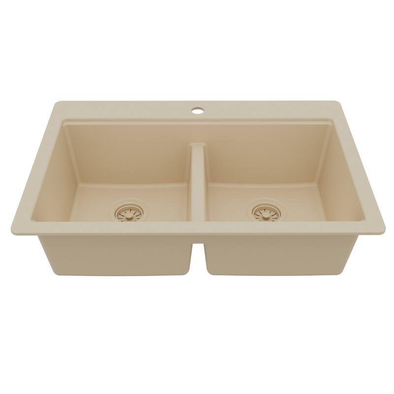 Visual Reference: 33 Top Mount Double Bowl Quartz Kitchen Sink Kit Overstock