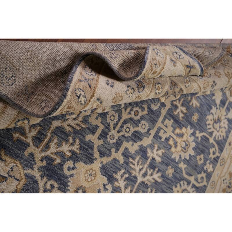 Blue Oushak Indian Area Rug Hand-Knotted Wool Carpet - 8'0"x 9'9"