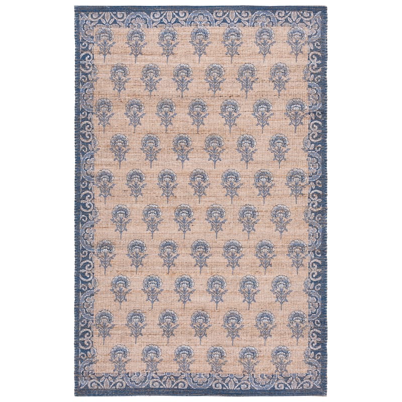 SAFAVIEH Handmade Saffron Carlie Jute & Chenille Rug - 6' Square - Natural/Blue