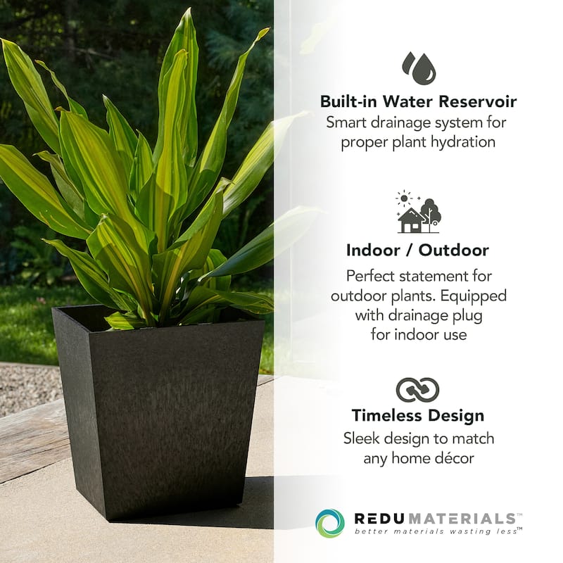 Tierra Verde 2 Pack Indoor Outdoor 13 Inch Self Watering Planters, Sonata, Black - 14
