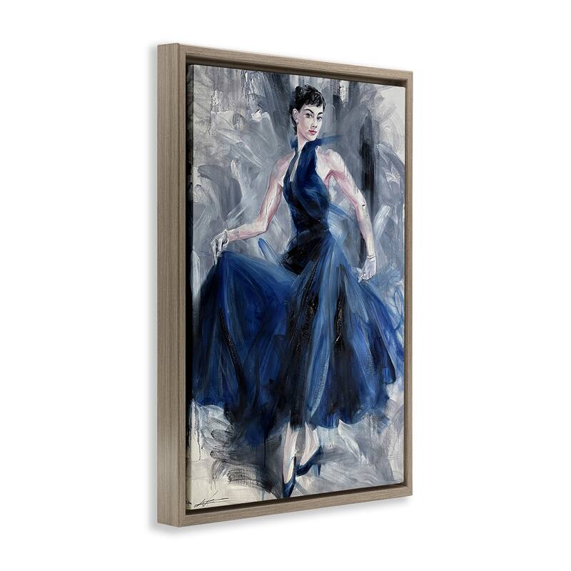 Stupell Stylish Woman in Blue Dress Framed Floater Canvas Wall Art Design By Lucille Lee