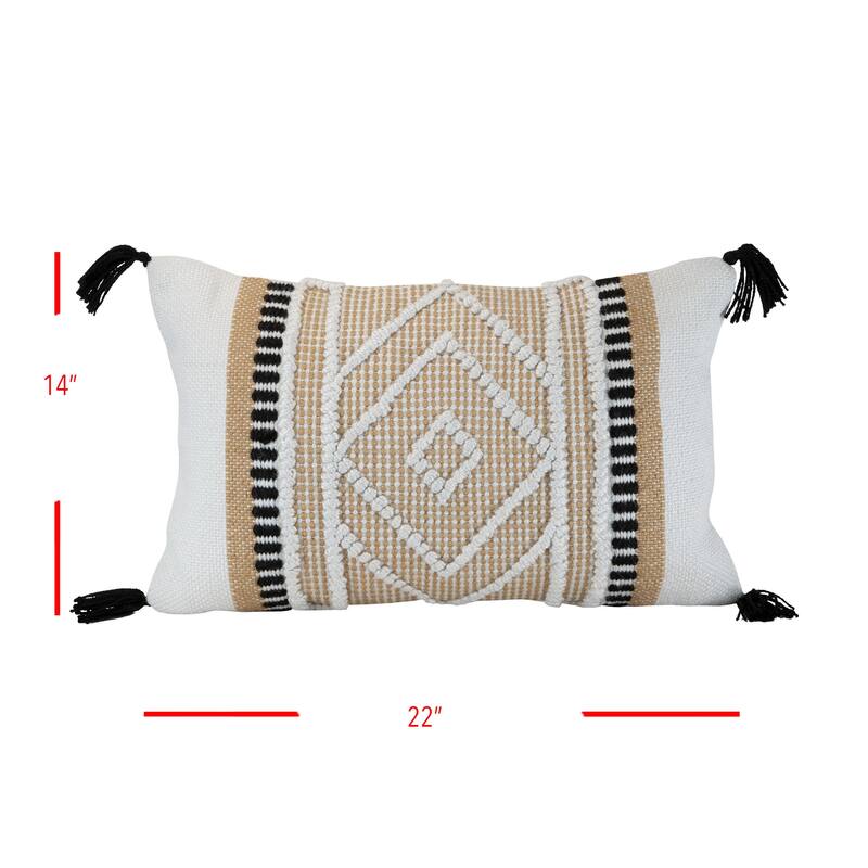 Foreside Home & Garden Diamond Motif Hand Woven 14x22" Outdoor Decorative Throw Pillow with Hand Tied Tassels
