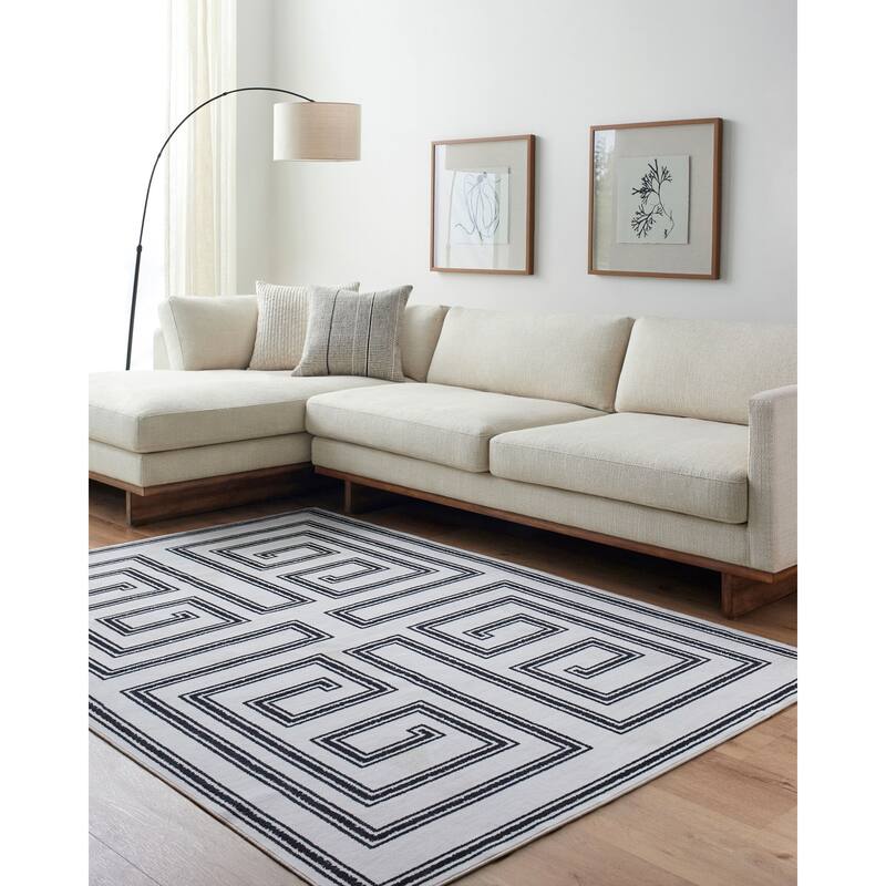 Livabliss Scandinavian Lavable Geometric Washable Area Rug - 2'6" x 8' - White/Black