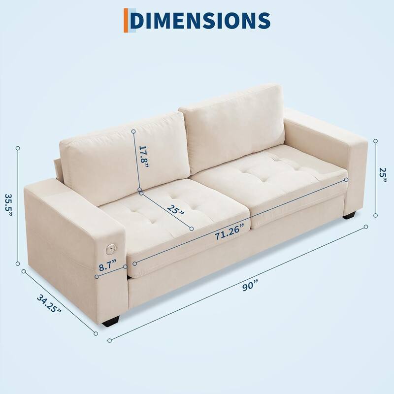 89" Versatile Contemporary Sectional Sofa In Chenille Fabric for Two with USB Charging Port and Side Storage Pocket,