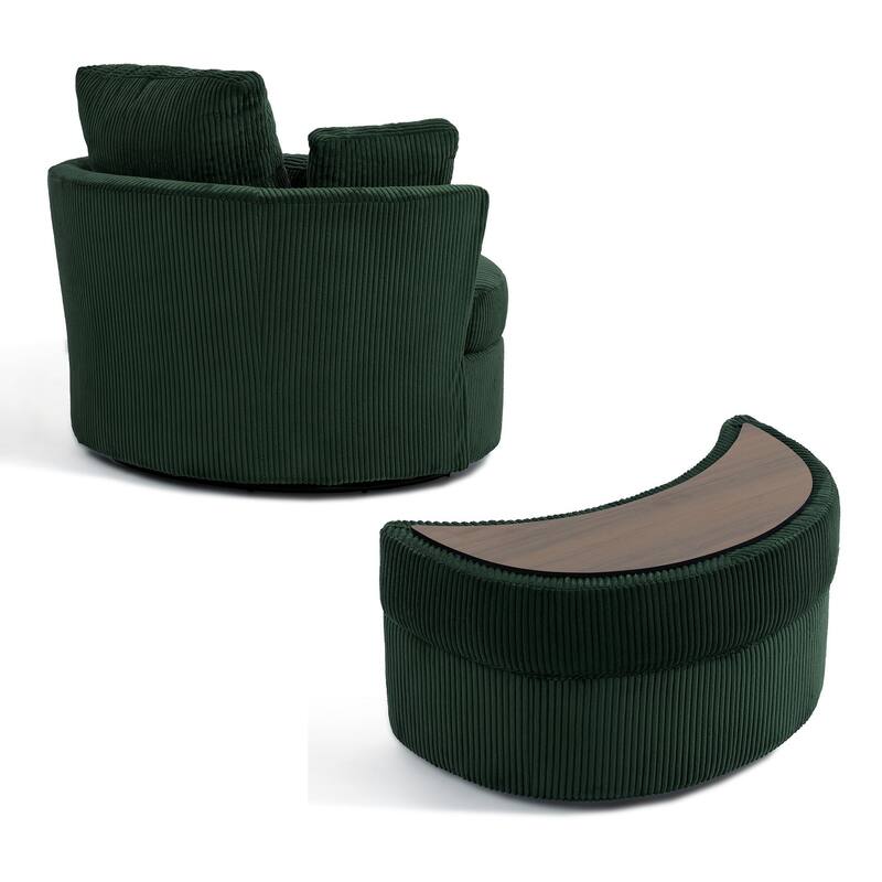 41" W Oversized Accent Barrel Swivel Chair with Moon Storage Ottoman