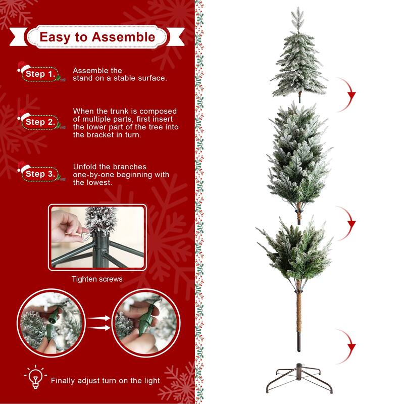 Glitzhome Pre-Lit Flocked Pencil Spruce Artificial Christmas Tree with Warm White Lights