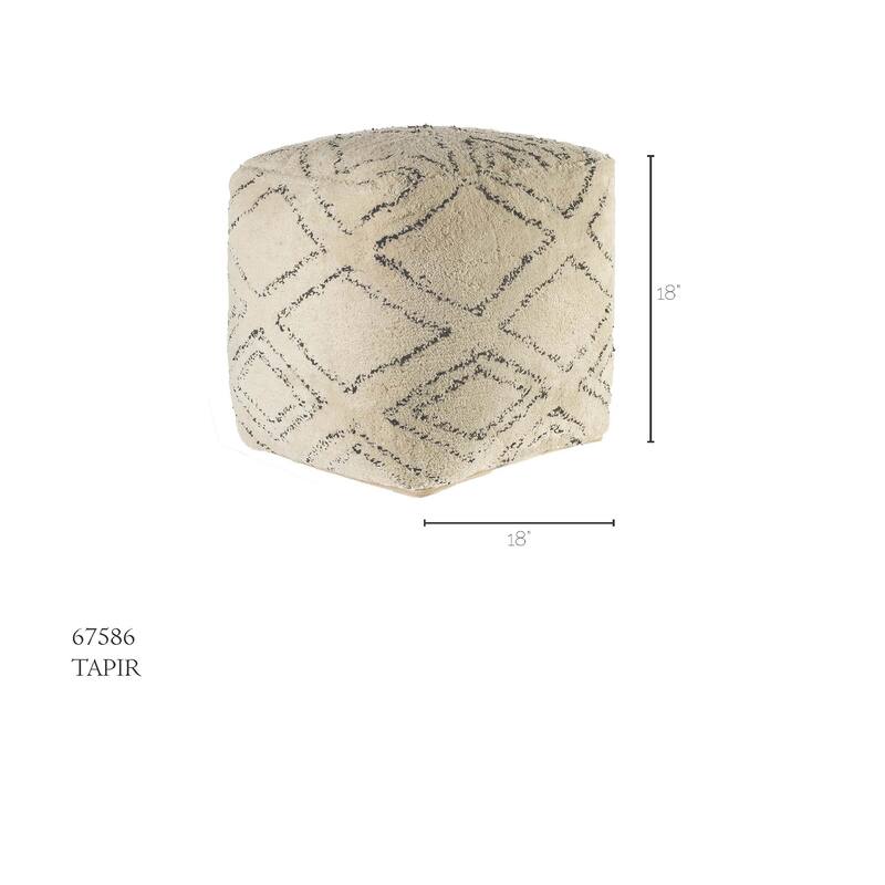 Tapir Beige Cotton Argyle Pattern Square Pouf