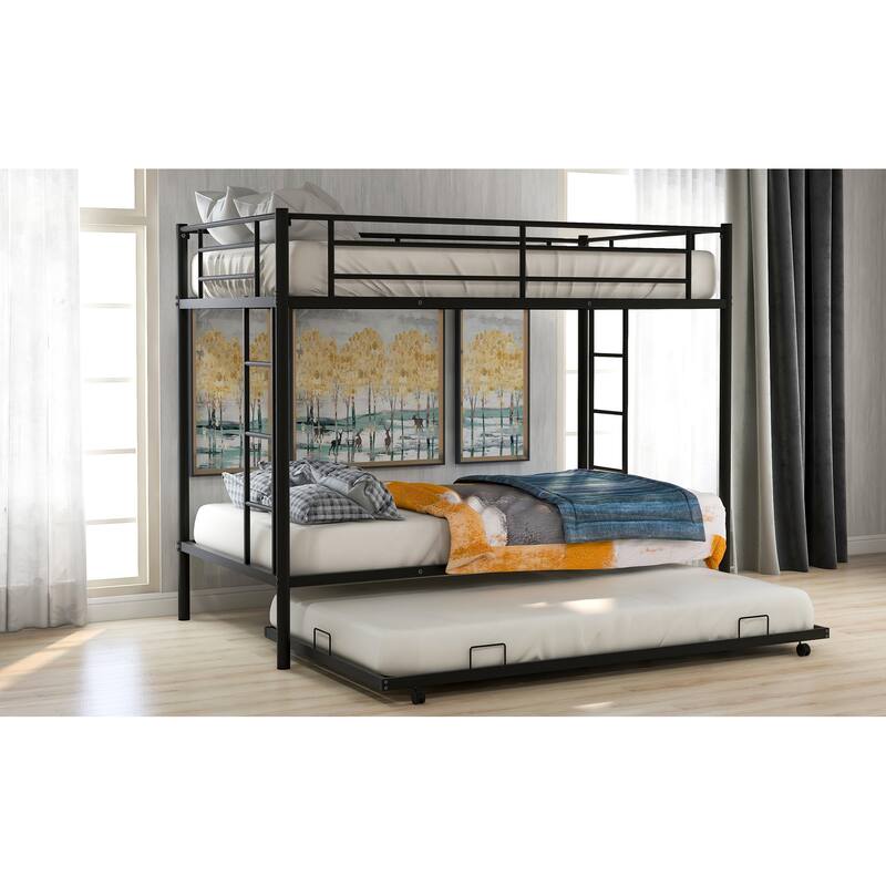 Twin Over Twin Metal Bunk Bed with Twin Trundle