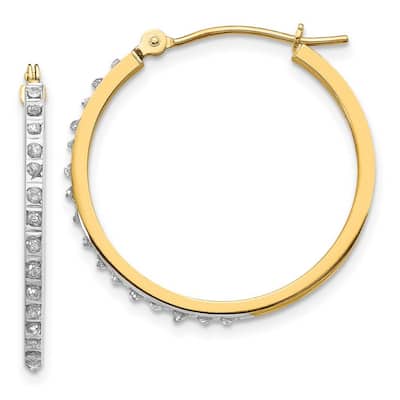 Curata 14k Yellow Gold Polished Diamond Fascination Round Hinged Hoop Earrings - 26x2mm Wide