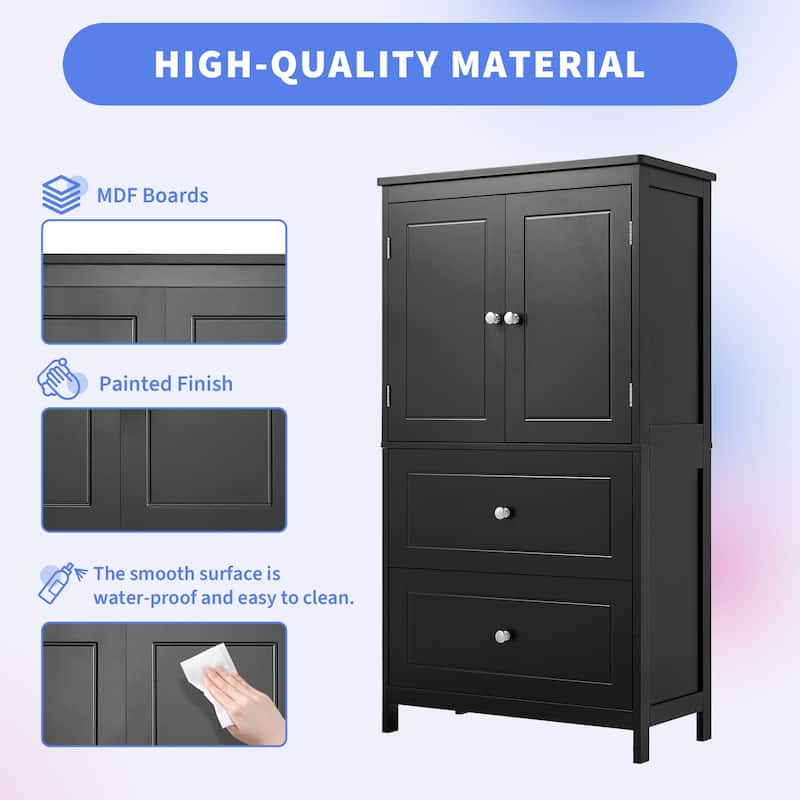 Tall Bathroom Organizer Cabinet with 2 Doors and Drawers