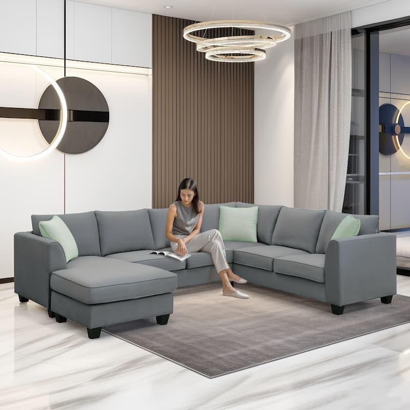 Modern Sectional Sofa with Modular 3 Seater and Movable Ottoman for Family Living Rooms and Guest Room
