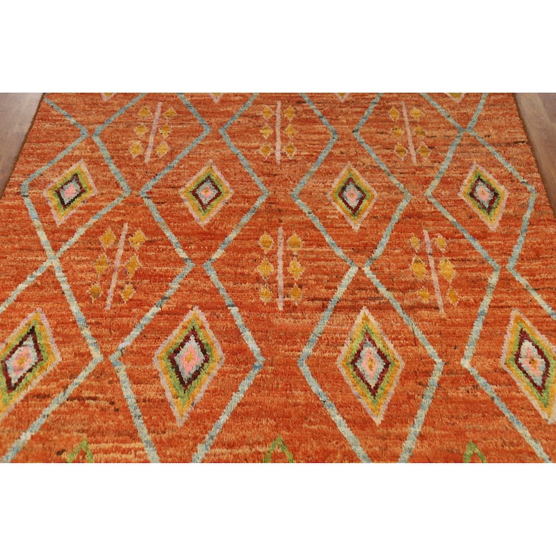 Orange Geometric Moroccan Oriental Area Rug Handmade Wool Carpet - 6'6" x 9'8"