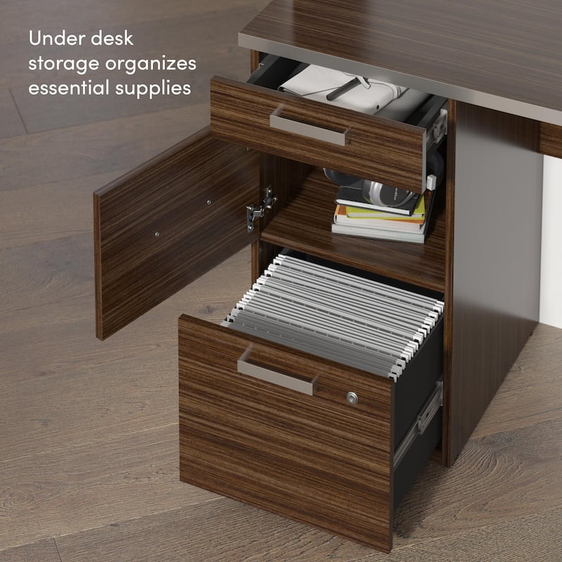Bestar Ridgeley U-Shaped Office Desk with Cabinet and Hutch