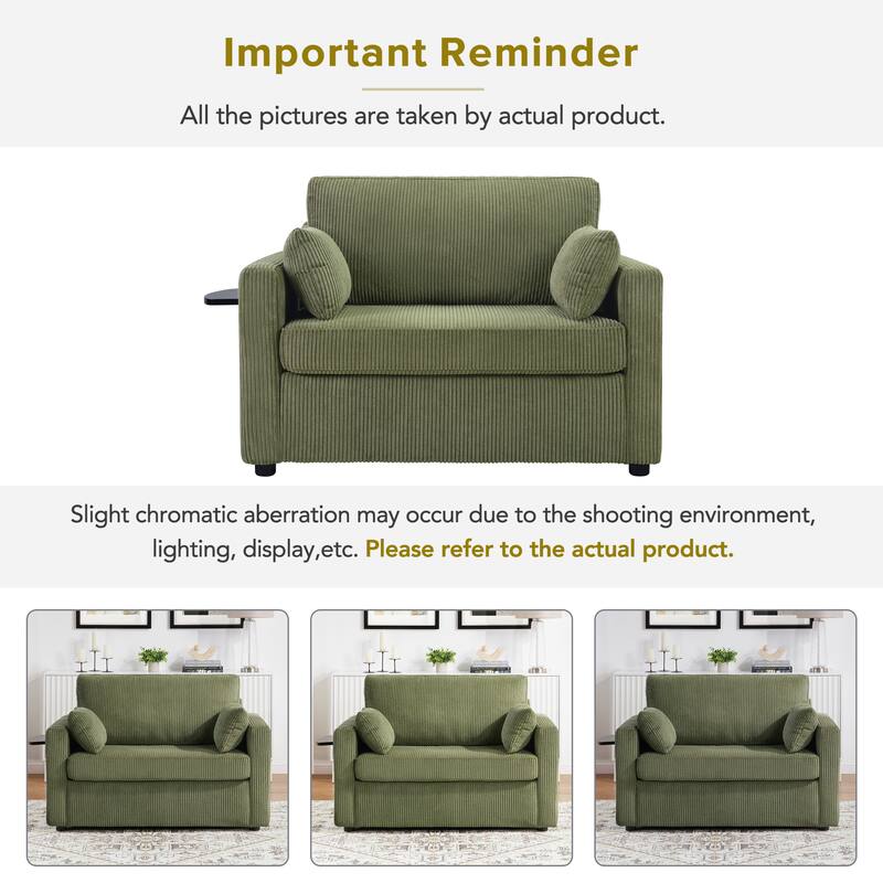 47.2" Corduroy Twin Sleeper Sofa with Foldable Mattress, Side Table, USB Ports, and Storage Pocket