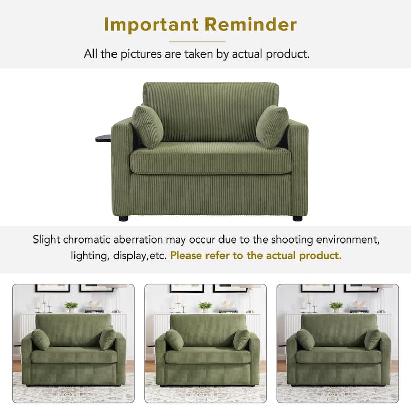 Roomfitters Twin Sofa Bed with Foldable Mattress, Side Table, Storage Pocket and USB Ports for Living Room