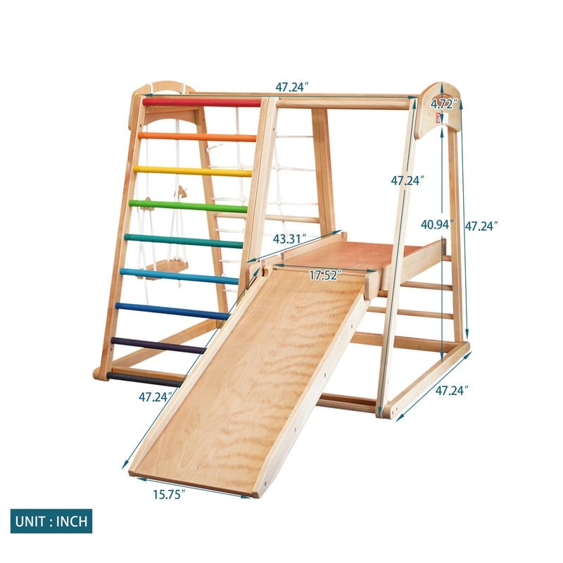Indoor in Beech Wood Climbing Frame Tpy Baby Slide Swing Rock