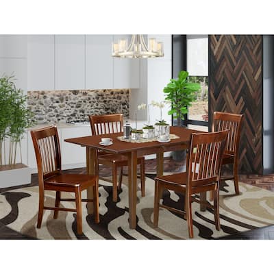 HomeStock 5-Piece Rectangle Mahogany Finish Solid Wood Top Dining table with 4-Chairs