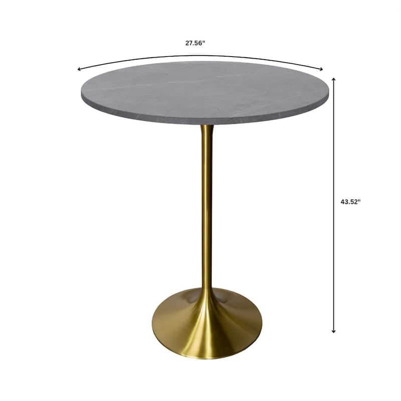 LeisureMod Verve 27" Bar Dining Table with Sintered Stone Round Top in Gold Steel, Gold Marbleized