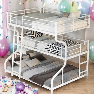 Full XL Over Twin XL Over Queen Size Triple Bunk Bed With Ladder for Home
