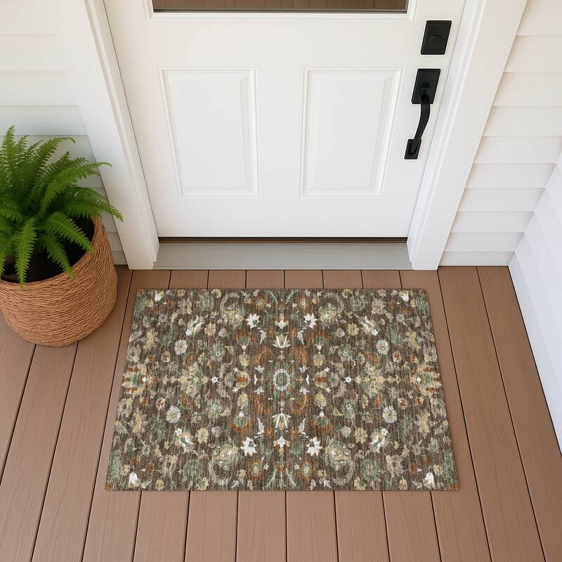 Machine Washable Indoor/ Outdoor Traditional Lanelle Chantille Rug - Chocolate - 1'8" x 2'6"