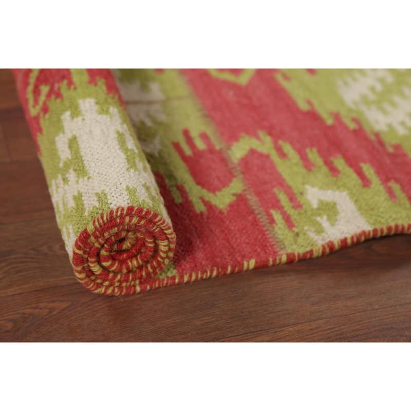 Flat Weave Kilim Indian Area Rug Hand-Knotted Wool Carpet - 4'10"x 7'11"