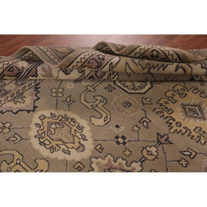 Brown Transitional Oushak Indian Area Rug Handmade Wool Carpet - 9'2"x 11'8"