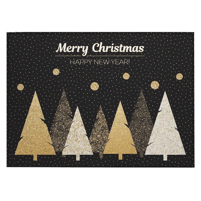 Indoor/ Outdoor Cozy Winter Black Washable Christmas New Year Rug