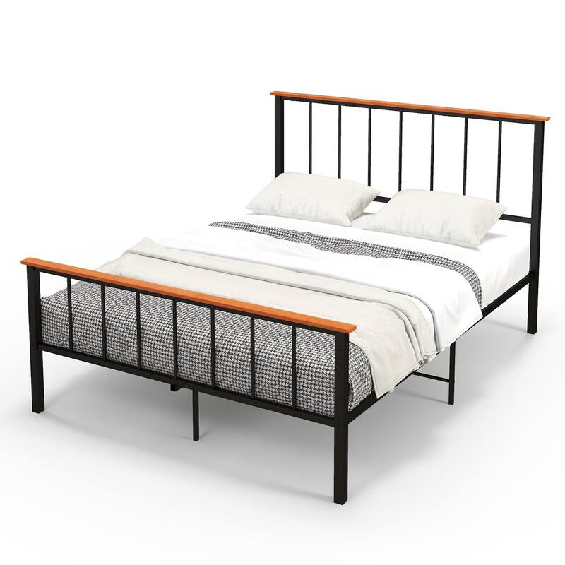 Gymax Full/Queen Size Metal Platform Bed Frame Mattress Foundation