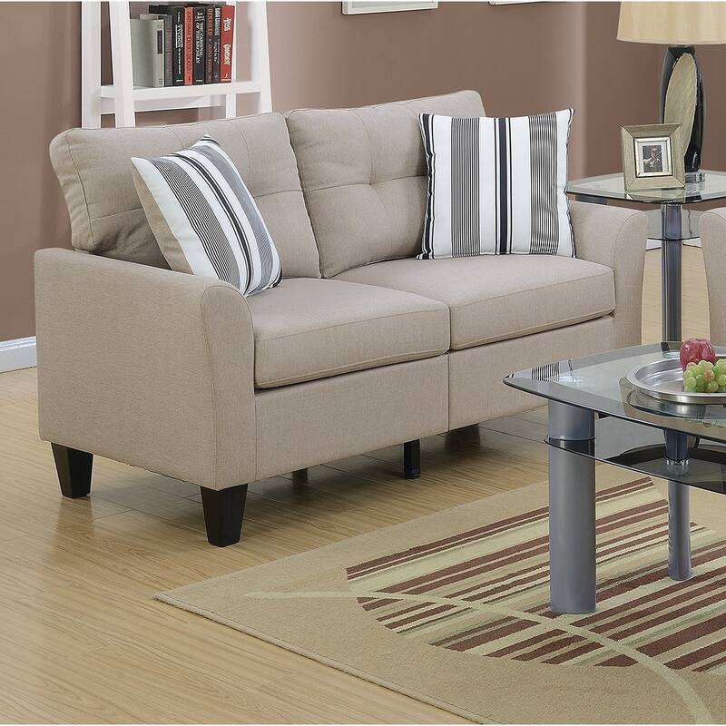 2pc Beige Sofa Set with Plywood Base and Solid Pine Frame