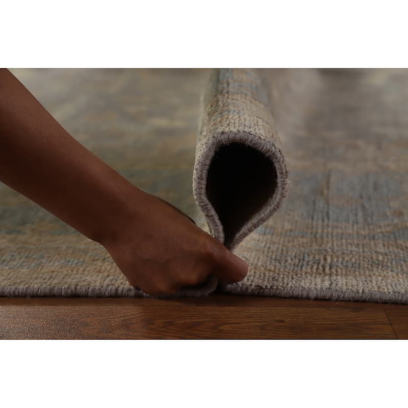 Hand Knotted Oriental 100% Wool Carpet Transitional All-Over Greys & Charcoal Oushak Area Rug - 12' 2'' X 8' 10''