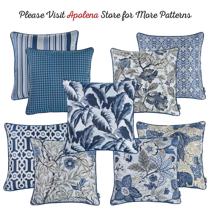 Lisdale Blue Leaf Jacquard Throw Pillow Covers (Set of 4)