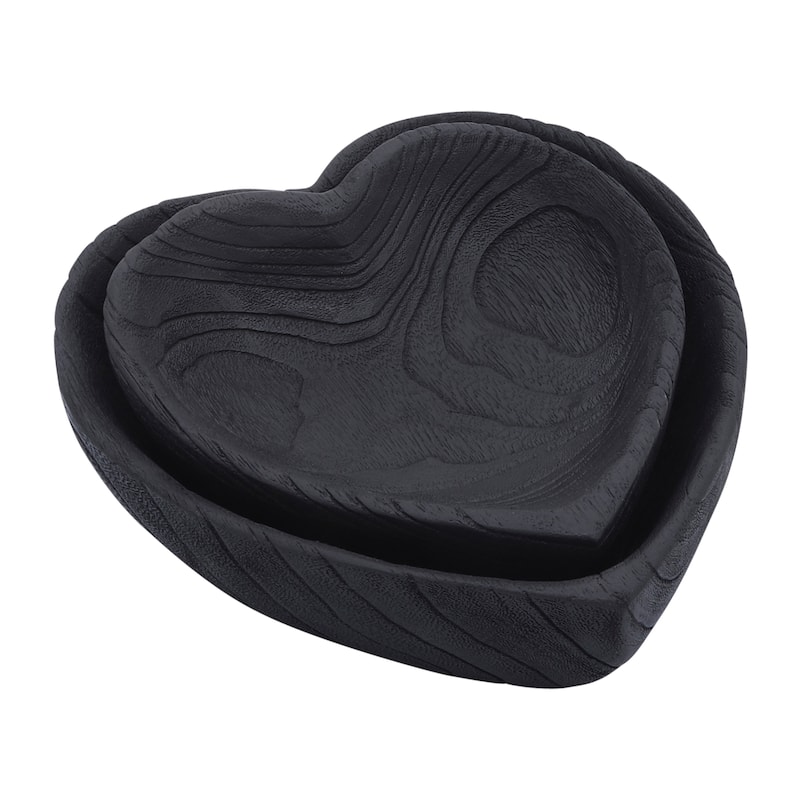 Sagebrook Home Handcrafted Paulownia Wood Decorative Bowls, Heart-Shaped Nesting Design, Set of 2 - 10" x 10" x 3" - Black