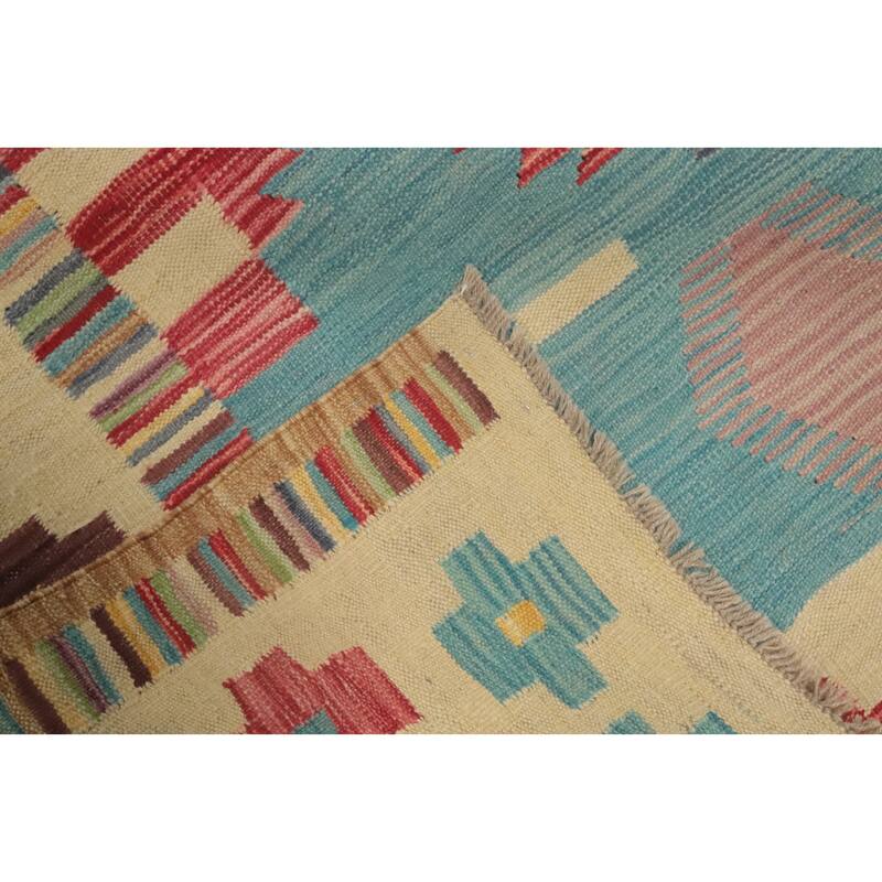 Hand Woven Oriental 100% Wool Carpet Southwestern Tribal Navy Blue & Blues Kilim Area Rug - 9' 10'' X 8' 1''