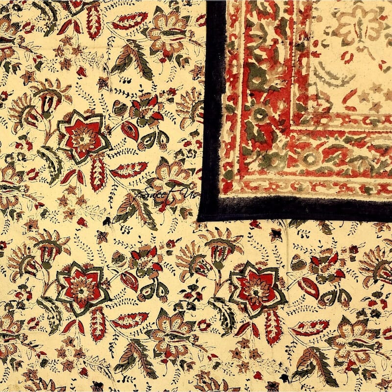 Blooming Flower Block Print Floral Cotton Tablecloth Collection