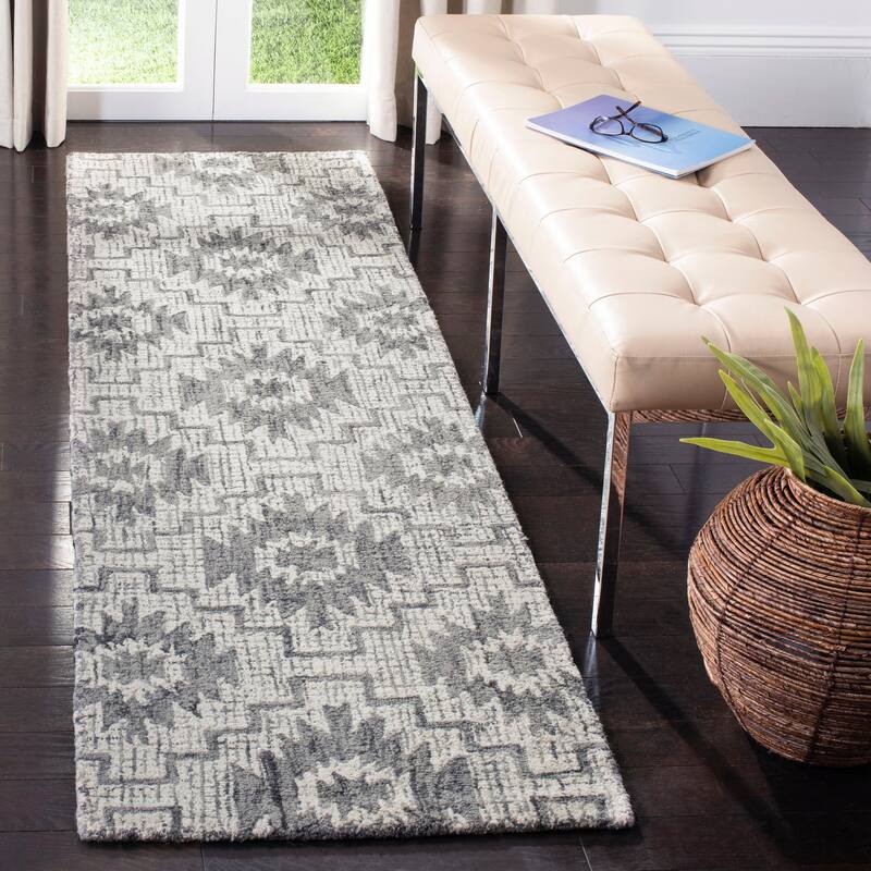SAFAVIEH Handmade Abstract Selin Modern Wool Rug - 2'3" x 8' Runner - Ivory/Dark Grey