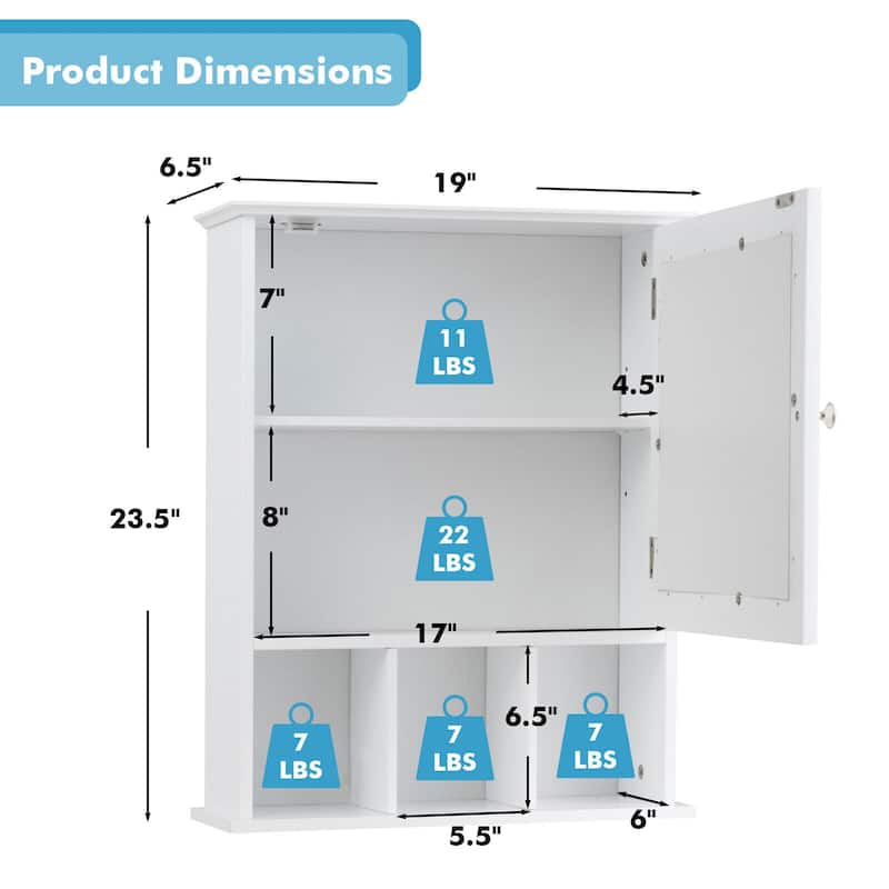 Gymax Mirrored Medicine Cabinet Bathroom Wall Mounted Storage
