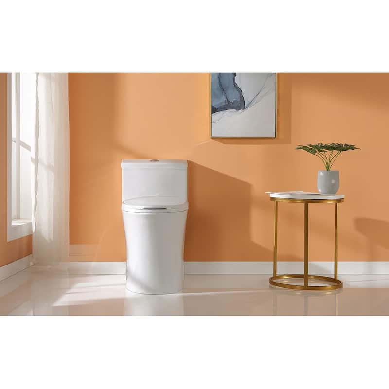 HOROW 1 Piece Dual Flush Elongated Toilet White 0.8 1.28 GPF Seat Included
